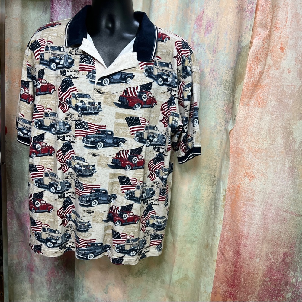 πBit & Bridle Polo with American Flag and Old Cars